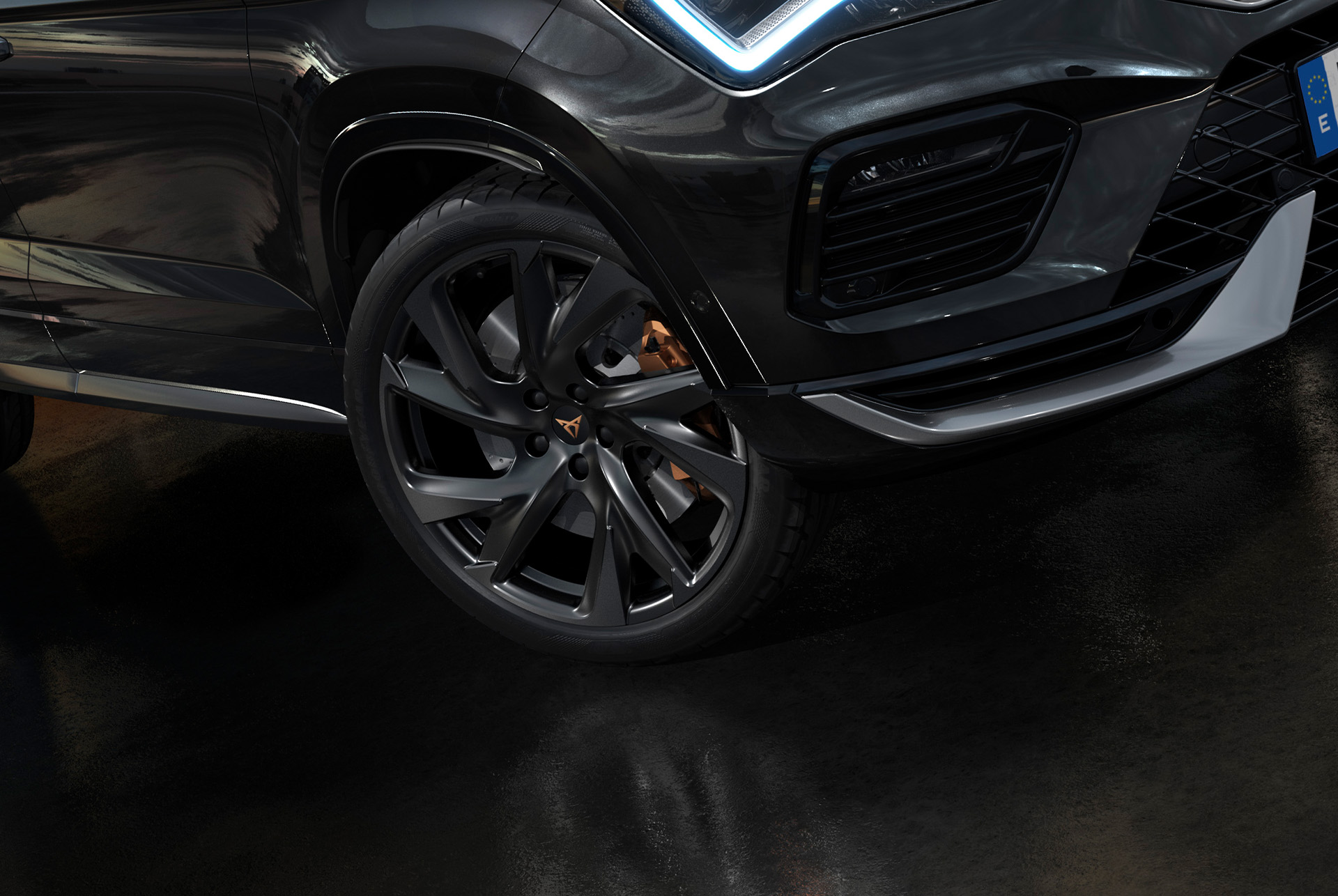 Close-up view of the black matt 20-inch alloy wheel from the black edition, showcasing a powerful and dynamic design.