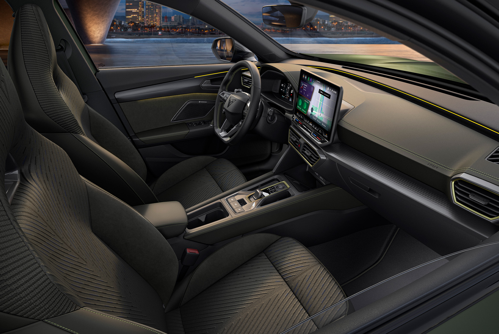 Interior view of the cupra formentor with the new tribe upholstery, designed with a sophisticated aesthetic crafted with 3D-knitting technology. 