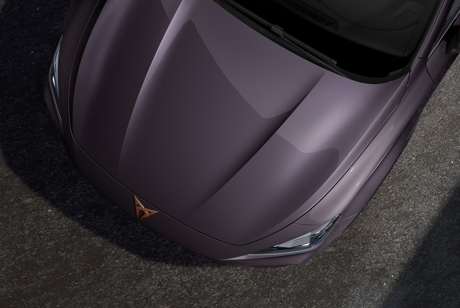 Bird’s eye view of dark void new CUPRA Formentor CUV 2025.