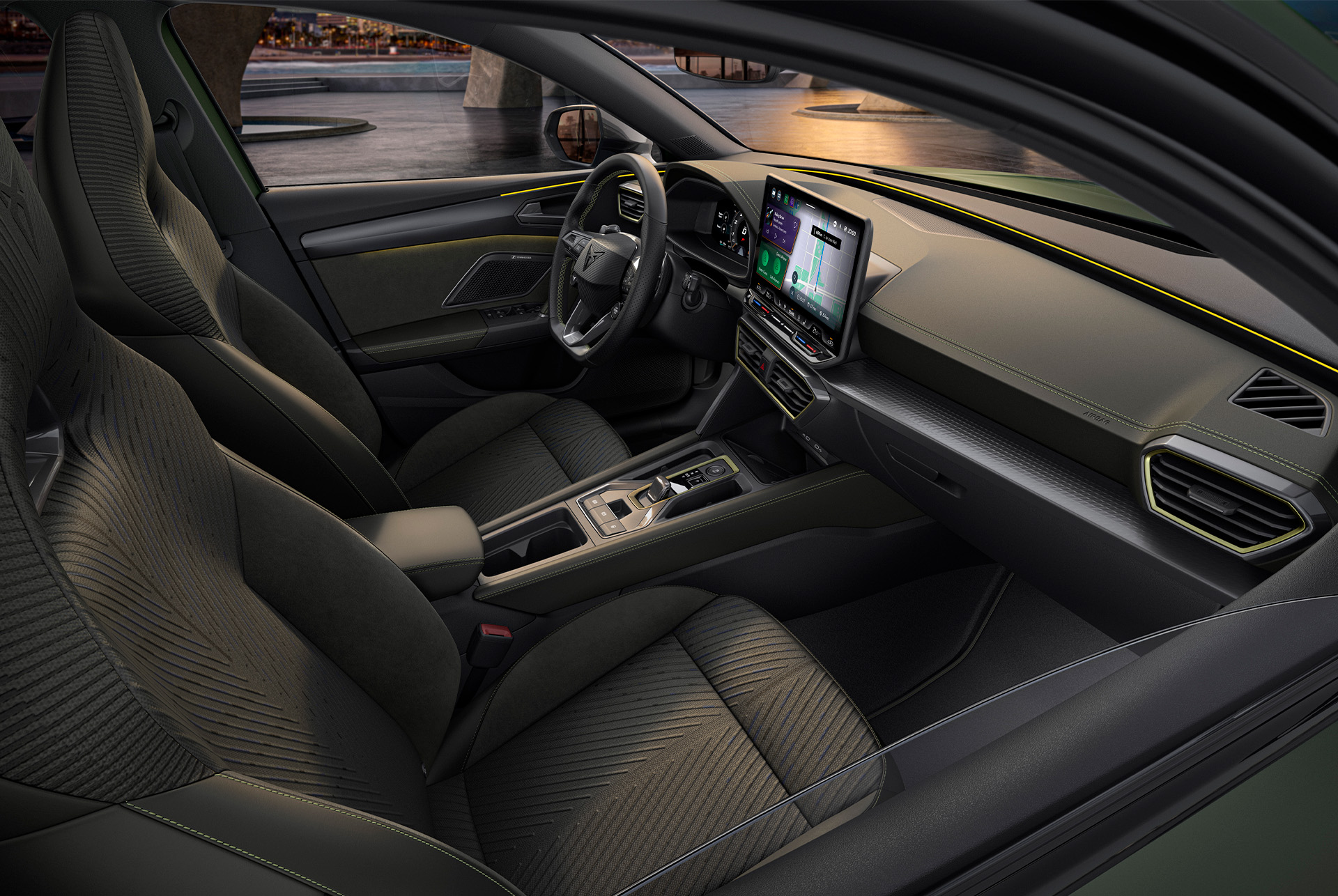 cupra leon interior car design with tribe upholstery crafted in 3D-knitting technology.
