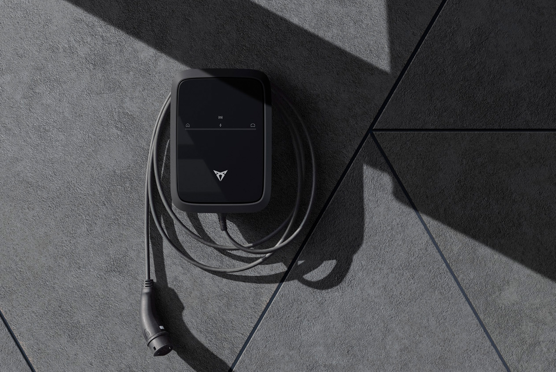 close-up of the cupra charger to showcase how easy is to charge your leon sportstourer at home, and faster than ever before.