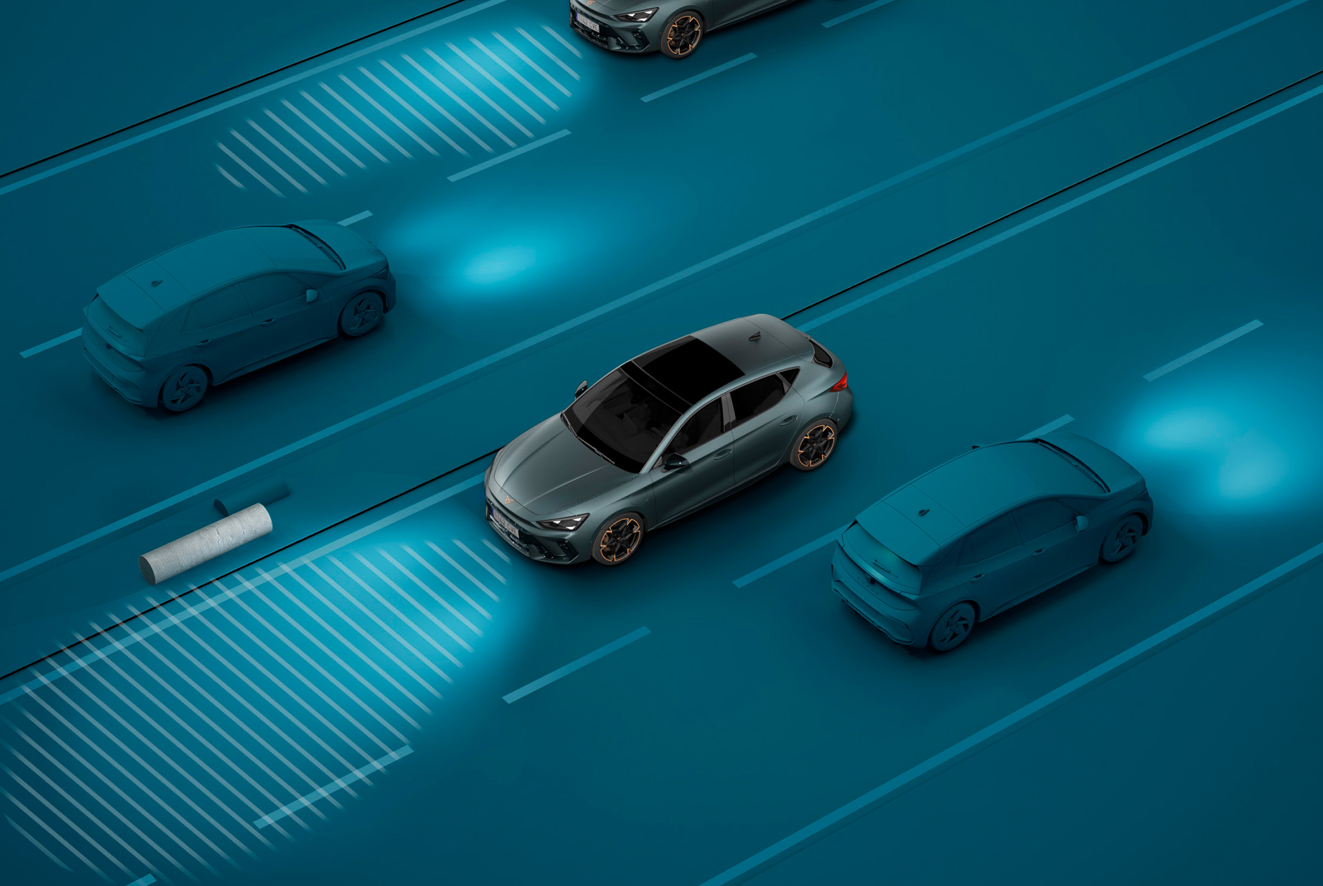 cupra leon sportstourer light assist demo, blue background visual demonstration