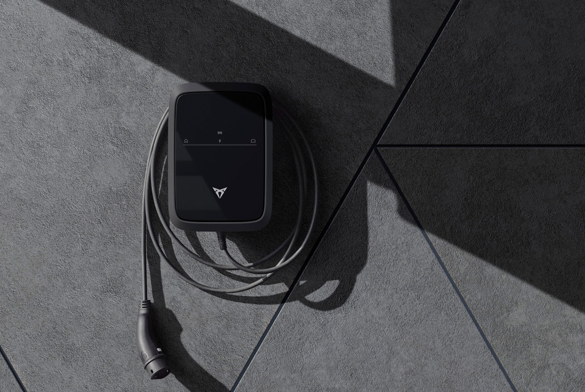 close-up shot of the cupra charger to showcase how easy is to charge your leon at home, and faster than ever.