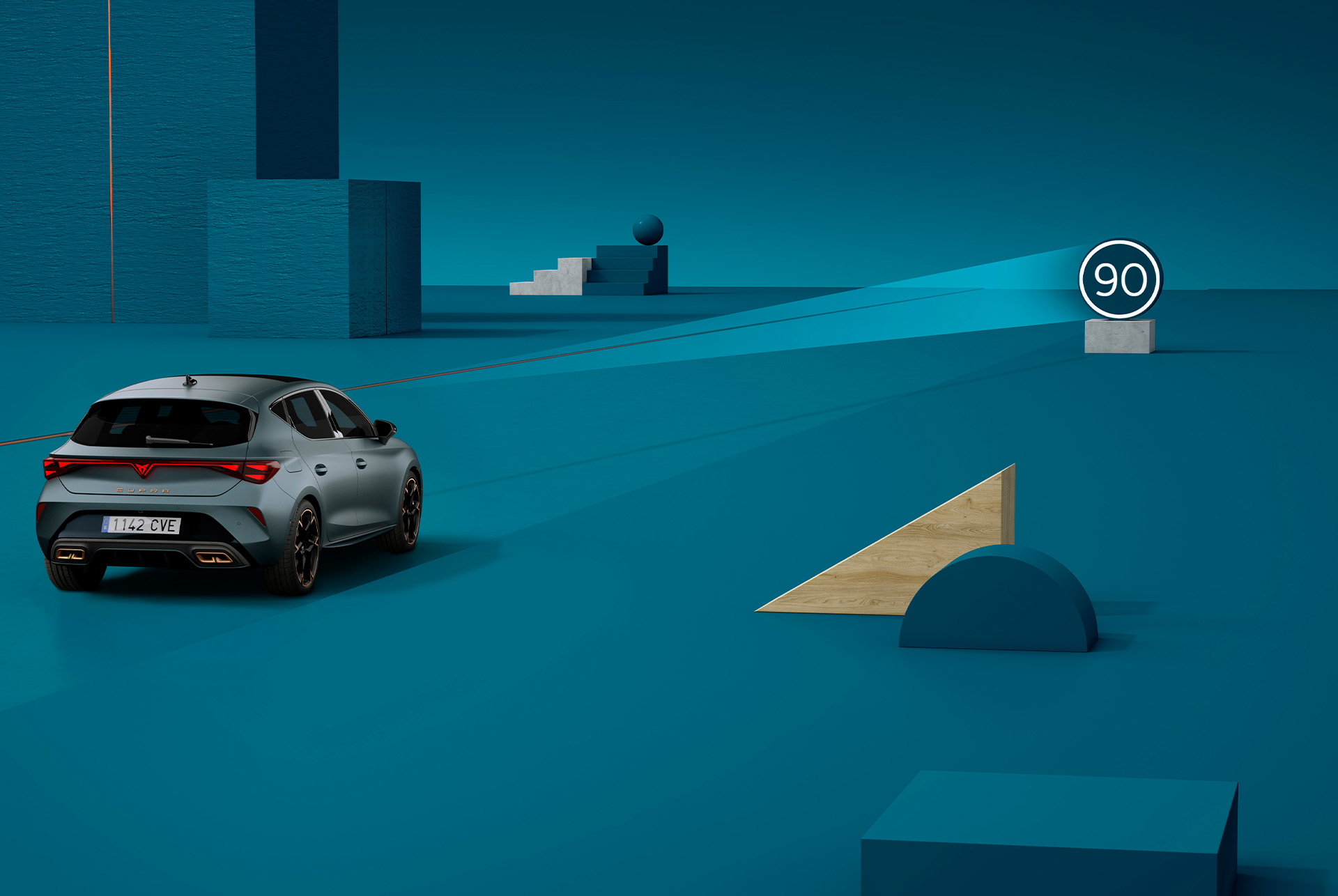 how to use Cupra Leon traffic sign recongnition technology, demo, blue background.