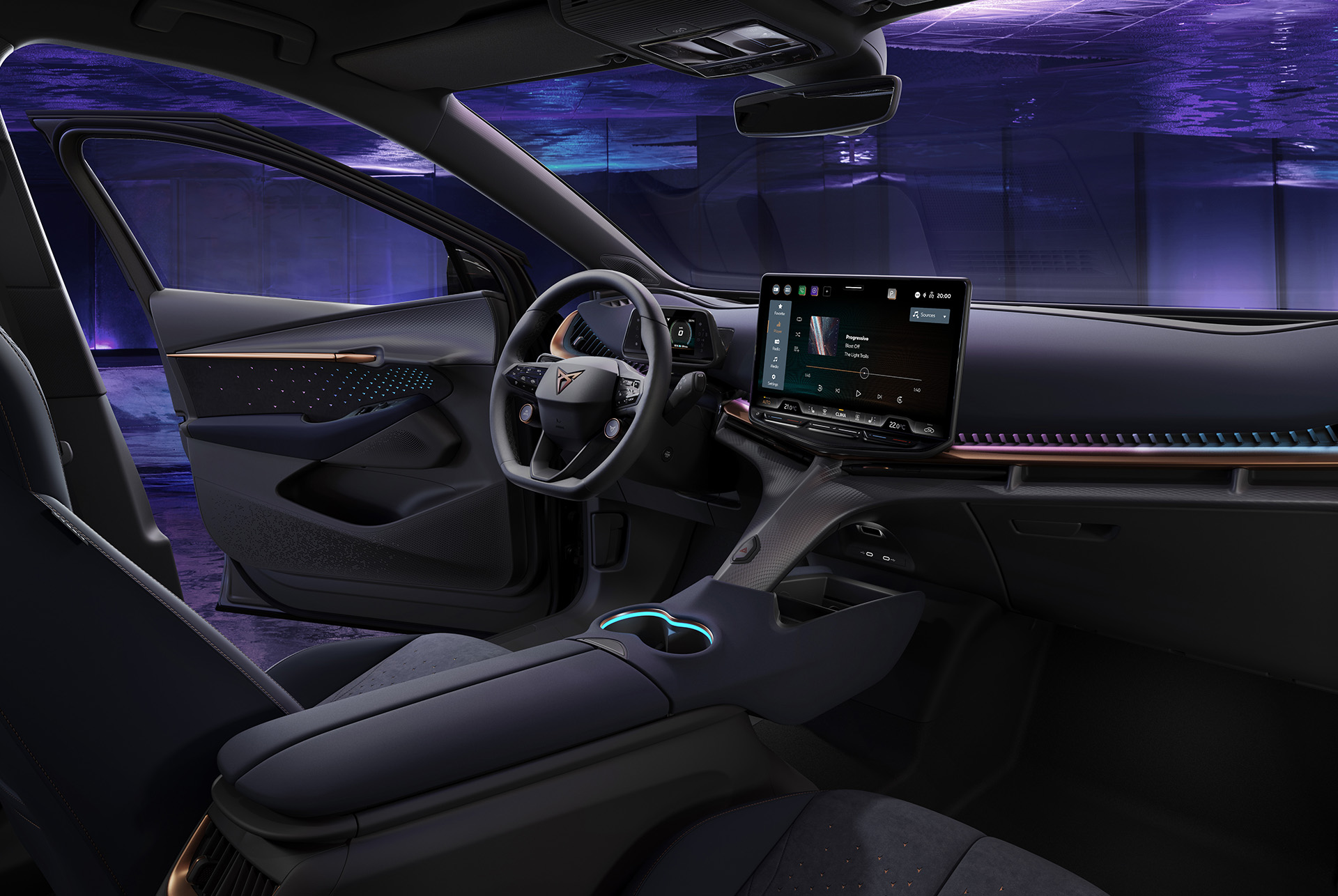 interior view of the CUPRA Tavascan with Y-bone console